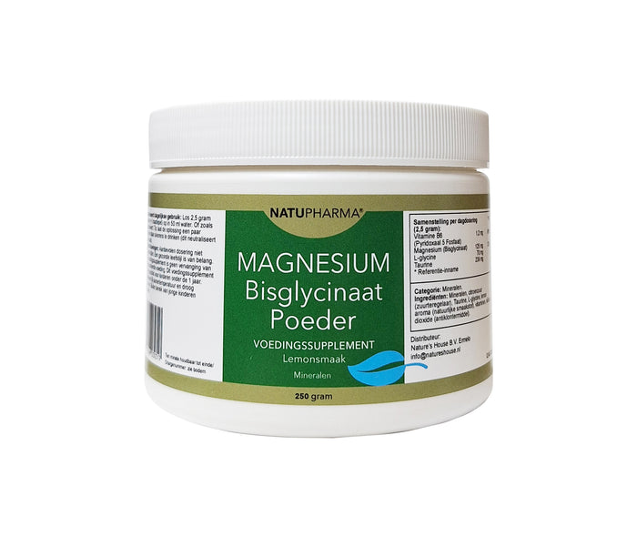 Natupharma Magnesium Bisglycinaat Poeder 125 mg Lemonsmaak 250gram