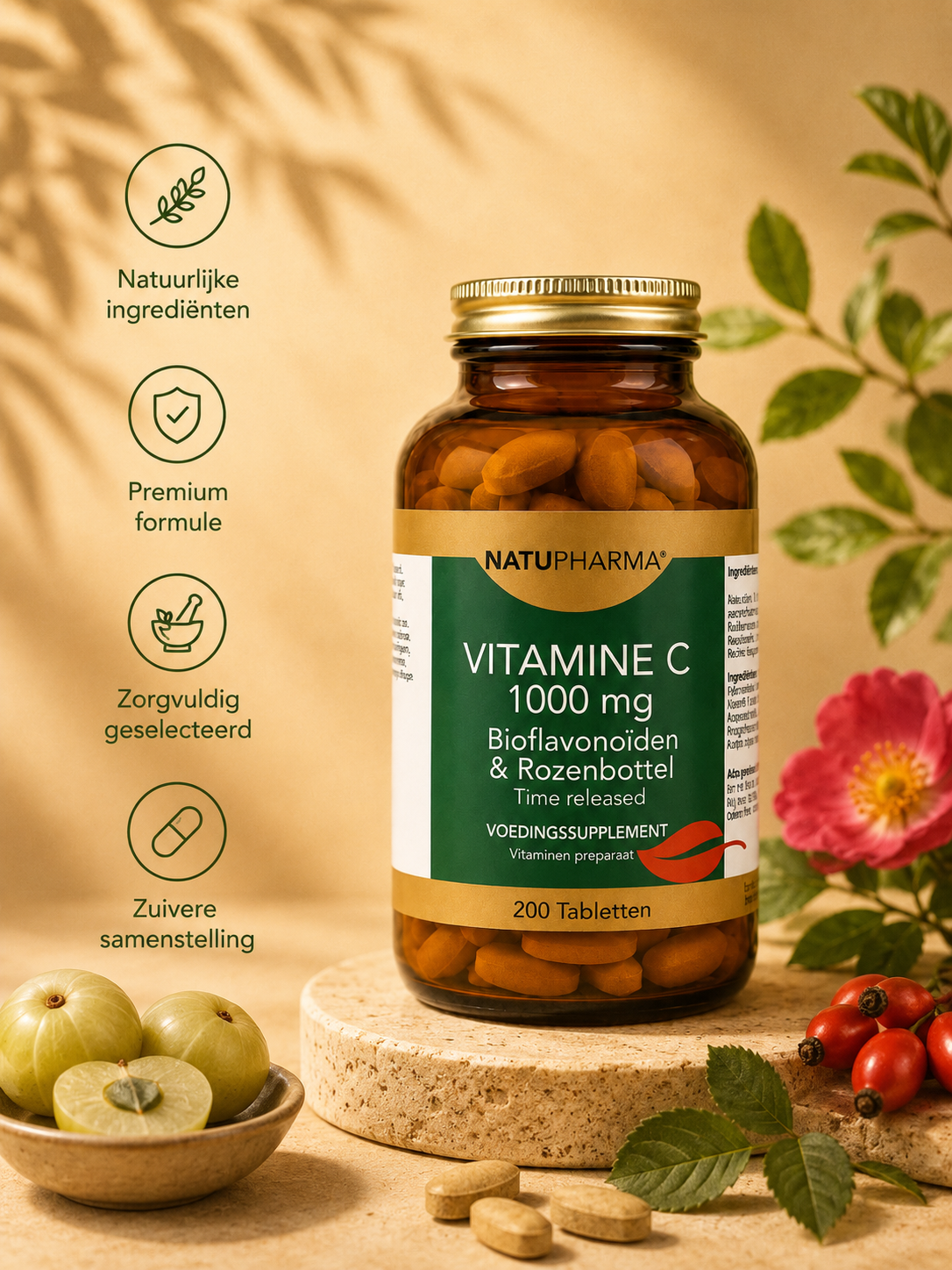 Natupharma Vitamine C 1000mg Bioflavonoïden & Rozenbottel - Time Released 200st